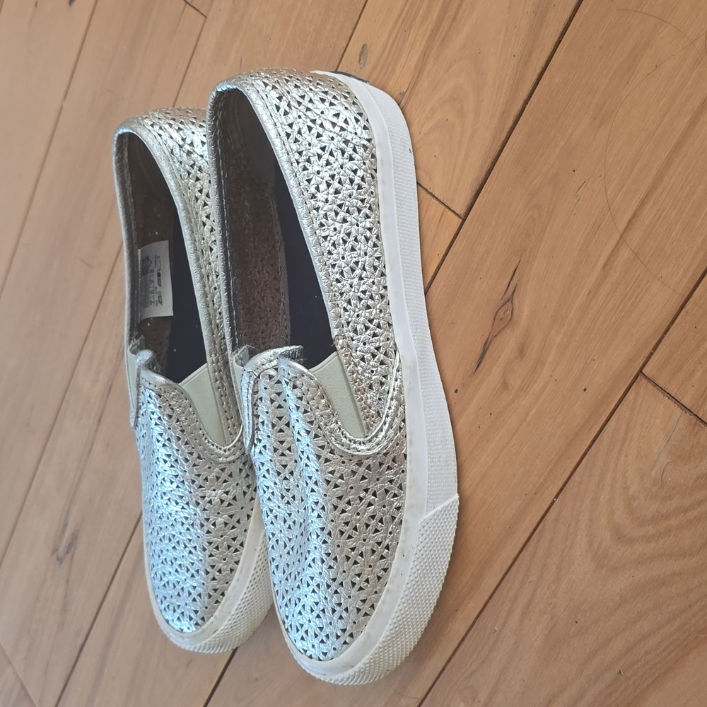 Silver slip on Sperry shoes